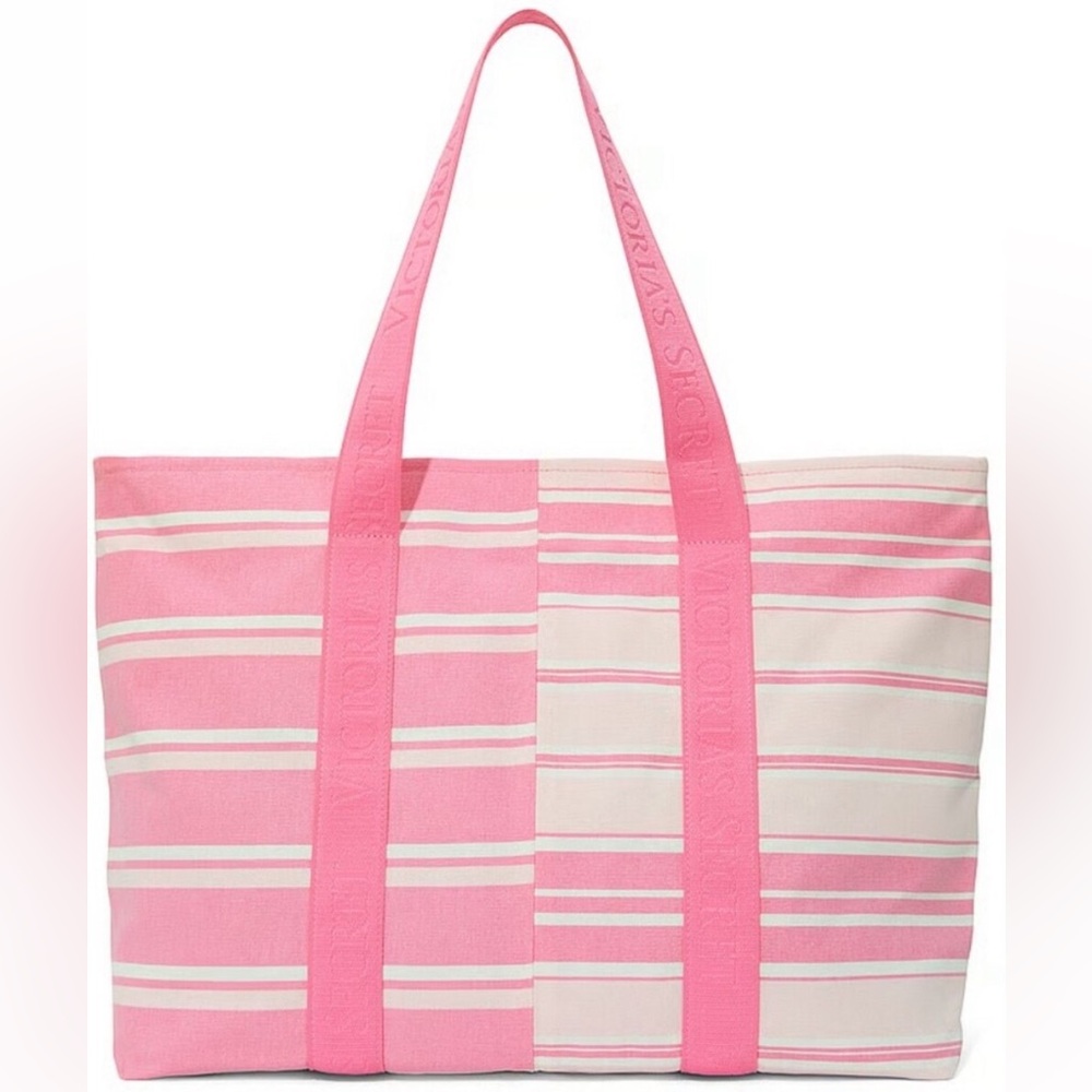 NWT Victoria’s Secret Heritage Signature Striped Canvas Tote Bag Logo